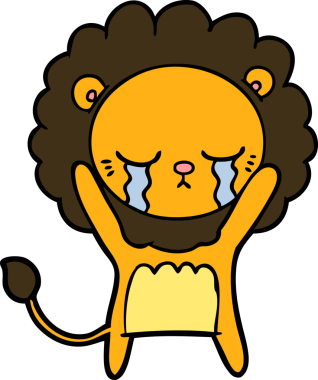 Bir insan tarafından çizilmiş ağlayan çizgi film aslanı.