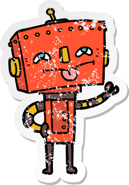 Bir insan tarafından çizilmiş karikatür robotunun sıkıntılı çıkartması.