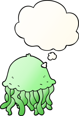 Düşünce baloncuklu çizgi film denizanası, bir insan tarafından çizilmiş yumuşak eğimli bir şekil.