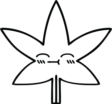 Bir insan tarafından çizilmiş marihuana yaprağının çizgi çizimi
