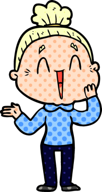 Bir insan tarafından çizilmiş mutlu yaşlı kadın çizgi filmi.