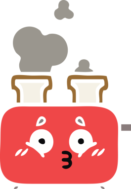 Bir insan tarafından çizilmiş bir tost makinesinin düz renkli retro karikatürü