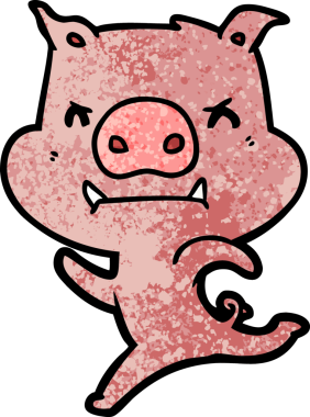Bir insan tarafından çizilen kızgın çizgi film domuzu.