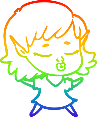 Gökkuşağı gradyan çizgisi bir insan tarafından çizilmiş güzel bir elf kızı çizimi