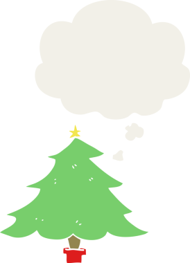 Düşünce baloncuğu insan tarafından çizilmiş bir karikatür noel ağacı.