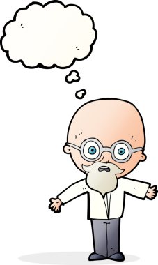 Bir insan tarafından çizilmiş düşünce baloncuğu olan dahi bir bilim adamı.