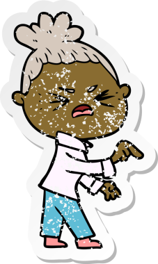 Bir insan tarafından çizilmiş kızgın bir karikatür çıkartması.