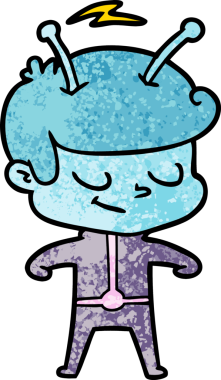 Bir insan tarafından çizilmiş dost canlısı çizgi film uzay adamı.