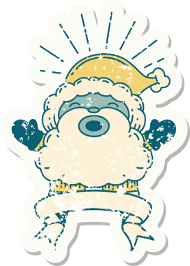 Bir insan tarafından çizilmiş eski bir dövme stili Noel Baba karakterinin eski çıkartması.