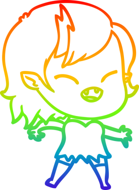 Gökkuşağı gradyan çizgi çizimi Bir insan tarafından çizilmiş gülen vampir kız çizgi filmi