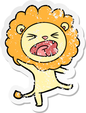 Bir insan tarafından çizilmiş karikatür aslanının sıkıntılı çıkartması.