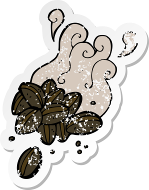 Bir insan tarafından çizilmiş kahve çekirdeklerinin gerilimli retro yapıştırması.