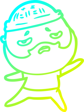 Bir insan tarafından çizilmiş sakallı, endişeli bir çizgi film çizimi.