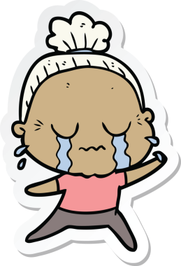 Bir insan tarafından çizilmiş, ağlayan yaşlı bir kadının çıkartması.