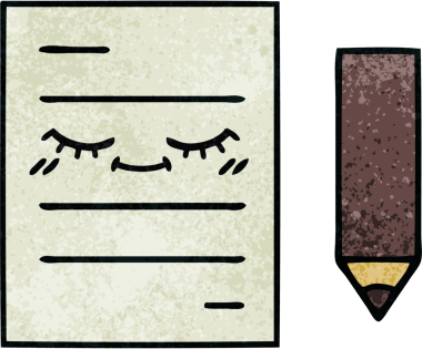 Bir insan tarafından çizilmiş bir test kağıdının retro grunge desen karikatürü