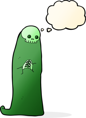 Bir insan tarafından çizilmiş düşünce baloncuklu cadılar bayramı hortlağı çizgi filmi.