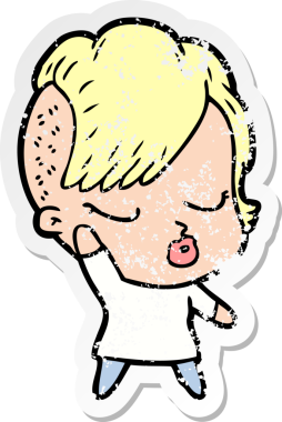 Çizgi film çıkartması. Bir insan tarafından çizilmiş güzel hippi kız.