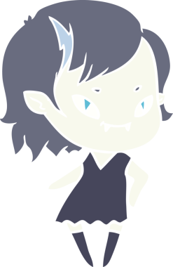 Düz renkli çizgi film. Bir insan tarafından çizilmiş havalı vampir kız.