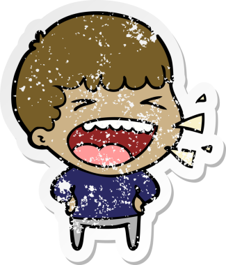 Bir insan tarafından çizilmiş gülen bir karikatür çıkartması.