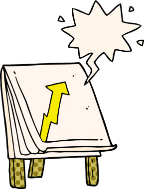 Bir insan tarafından çizilmiş çizgi roman tarzında oklu bir çizgi film çizelgesi.