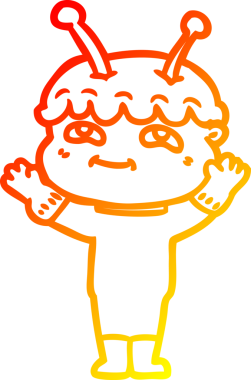 Bir insan tarafından çizilen dost canlısı bir uzay adamının sıcak çizgi çizimi