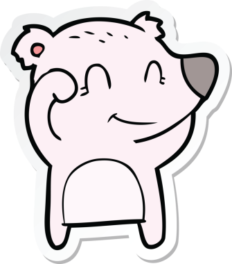 Bir insan tarafından çizilmiş yorgun, gülümseyen ayı çizgi filminin çıkartması.