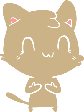 Bir insan tarafından çizilmiş düz renkli çizgi film mutlu kedi.