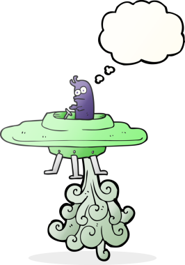 Bir insan tarafından çizilmiş serbest çizim balon karikatür uçan daire.