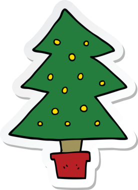 Bir insan tarafından çizilmiş bir karikatür noel ağacının çıkartması.