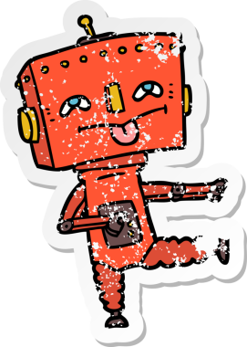 Bir insan tarafından çizilmiş karikatür robotunun sıkıntılı çıkartması.