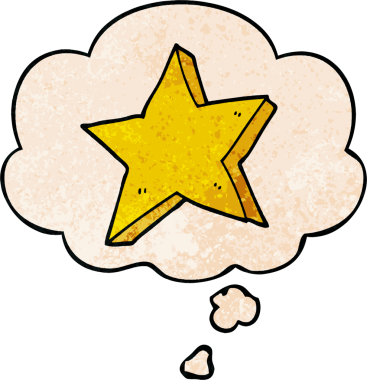 bir insan tarafından çizilmiş grunge desen biçiminde düşünce baloncuğu olan çizgi film yıldızı