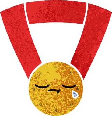 Bir insan tarafından çizilmiş altın madalyanın retro çizim tarzı karikatürü.