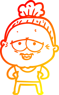 Bir insan tarafından çizilmiş mutlu, yaşlı bir kadının sıcak çizgi çizimi.