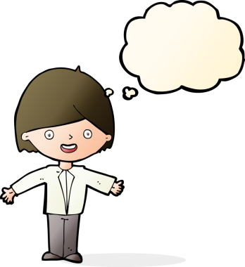 Bir insan tarafından çizilmiş düşünce balonlu mutlu adam çizgi filmi.