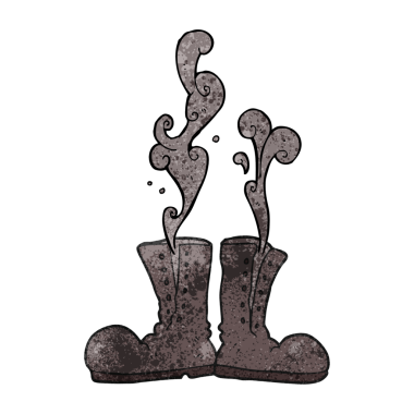 Bir insan tarafından çizilmiş, el yapımı, buharlı asker çizmeleri.