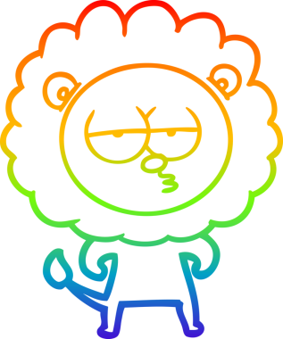 Gökkuşağı gradyan çizgi çizimi bir insan tarafından çizilmiş sıkılmış bir aslan