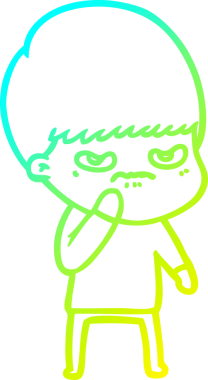 Bir insan tarafından çizilmiş kızgın bir çizgi film çocuğunun soğuk gradyan çizgisi