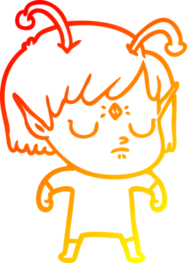 Bir insan tarafından çizilmiş bir uzaylı kız çizgi çizimi.