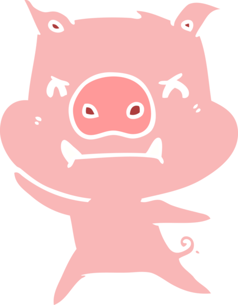 Bir insan tarafından çizilmiş kızgın düz renkli çizgi film domuzu.