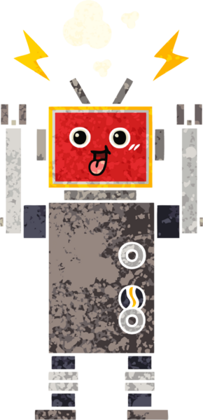 Bir insan tarafından çizilmiş bir robotun retro çizim tarzı karikatürü