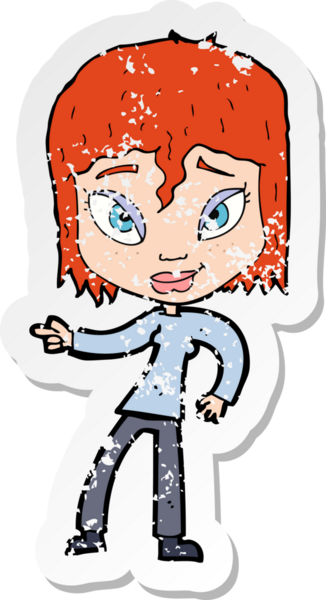 Bir insan tarafından çizilmiş eskimiş, rahatlatılmış bir karikatür çıkartması.