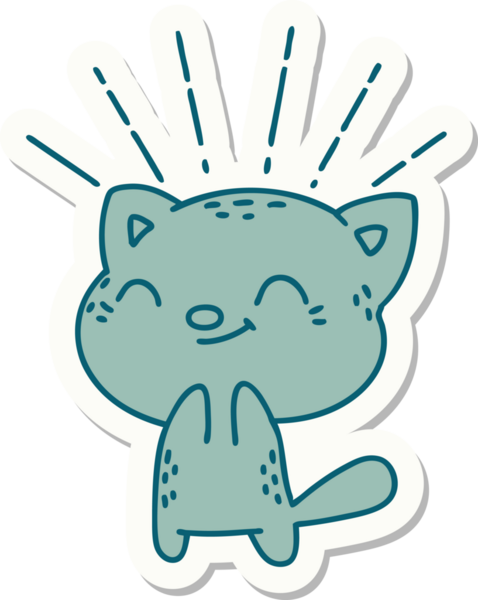 Bir insan tarafından çizilmiş dövme stili mutlu bir kedi.