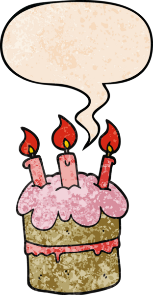 Bir insan tarafından çizilmiş eski moda konuşma baloncuklu doğum günü pastası.