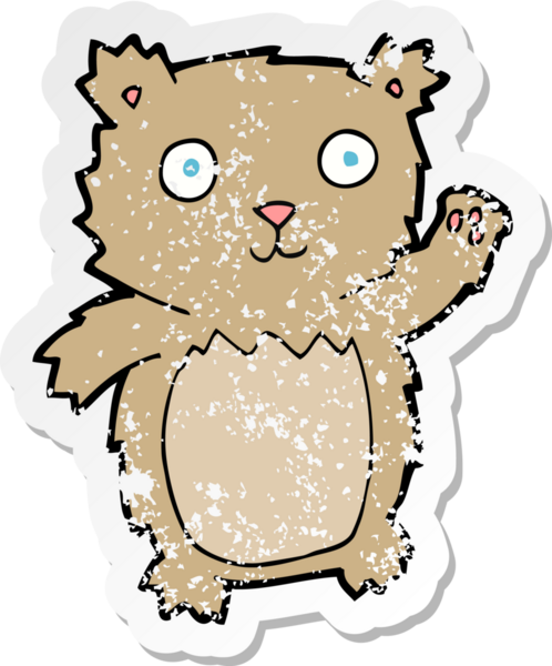 Bir insan tarafından çizilmiş oyuncak ayı sallayan bir çizgi filmin gerilimli retro yapıştırması.