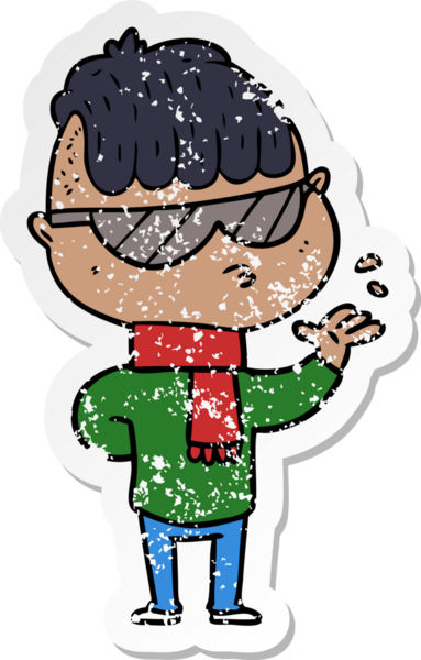 Bir insan tarafından çizilmiş güneş gözlüğü takan çizgi film karakterinin sıkıntılı çıkartması.