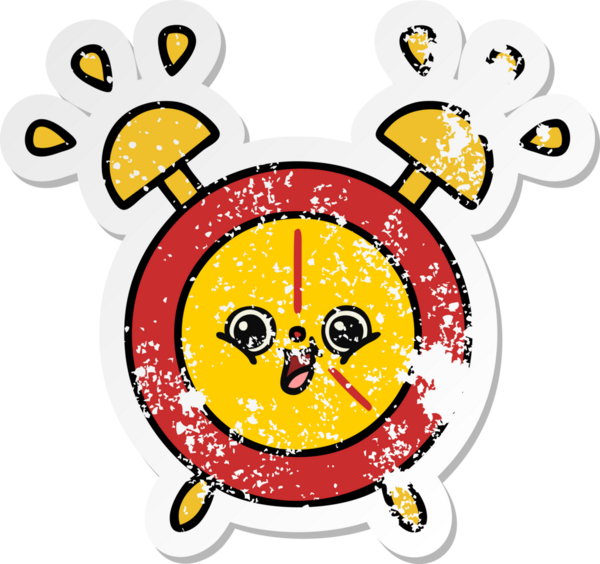 Bir insan tarafından çizilmiş sevimli bir çizgi film çalar saatinin sıkıntılı çıkartması.