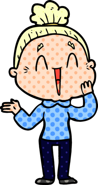 Bir insan tarafından çizilmiş mutlu yaşlı kadın çizgi filmi.