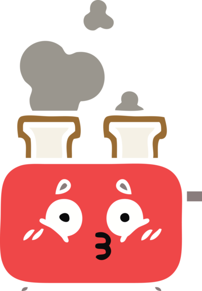 Bir insan tarafından çizilmiş bir tost makinesinin düz renkli retro karikatürü