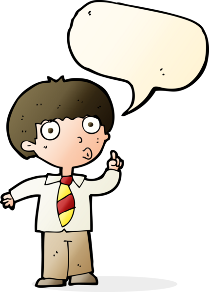 Bir insan tarafından çizilmiş konuşma balonuyla ilgili soru soran çizgi film çocuğu.