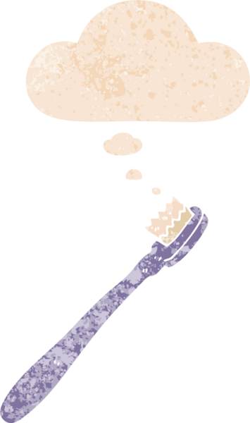 Düşünce baloncuklu çizgi film diş fırçası grunge sıkıntılı retro desen bir insan tarafından çizilmiş